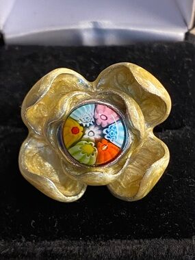 Alan K Sterling Silver 925 Millefiori Murano Style Floral Statement Ring (8)